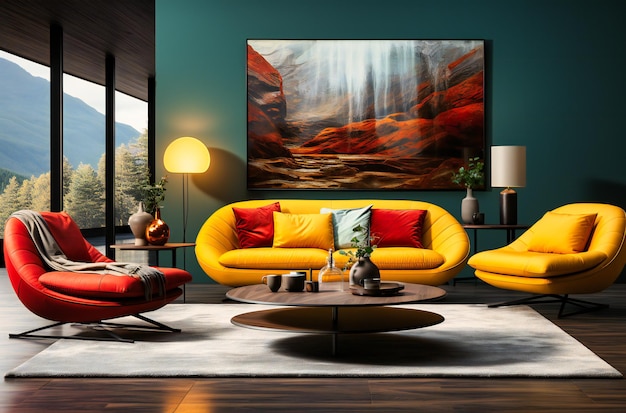 uma sala de estar contemporânea com cadeiras amarelas