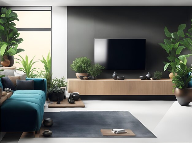 Uma sala de estar moderna com um design minimalista contemporâneo