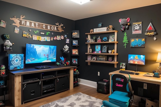 Uma sala de jogos DIY com decorações feitas à mão e toques personalizados