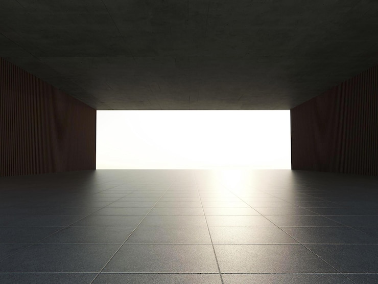 Foto uma sala escura com uma luz branca no final da sala