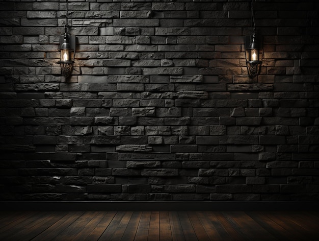 Uma sala mal iluminada com uma parede de tijolos e duas lâmpadas generative ai