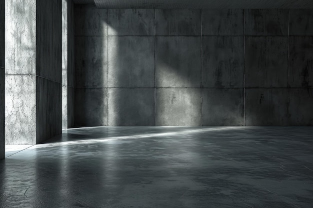 Uma sala vazia com uma parede e um chão de cimento adequados para vários usos