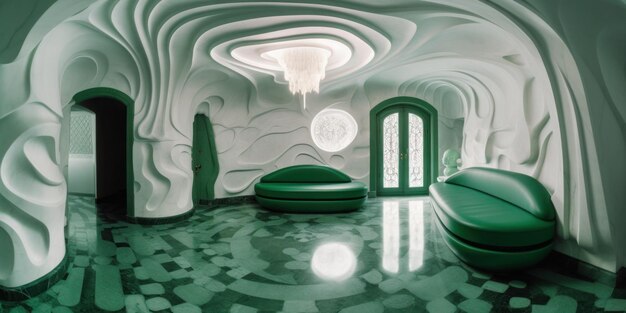 Uma sala verde com um teto que diz 'sala verde'