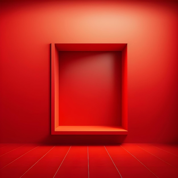 Uma sala vermelha com uma abertura quadrada no meio.