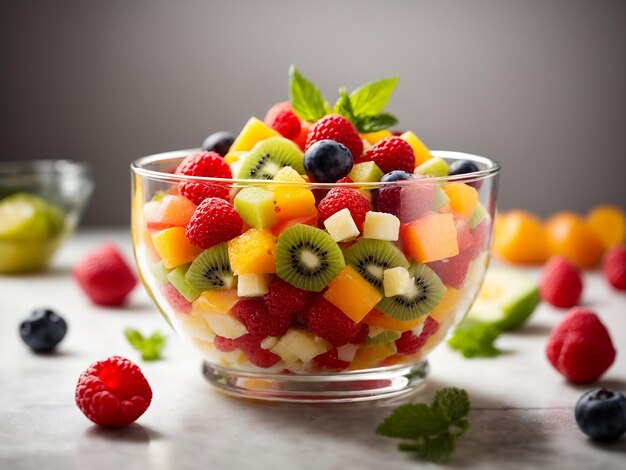 Uma salada de frutas fresca e saudável em uma tigela