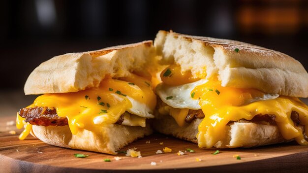 Foto uma sanduíche de pequeno-almoço com um ovo e queijo em cima ai