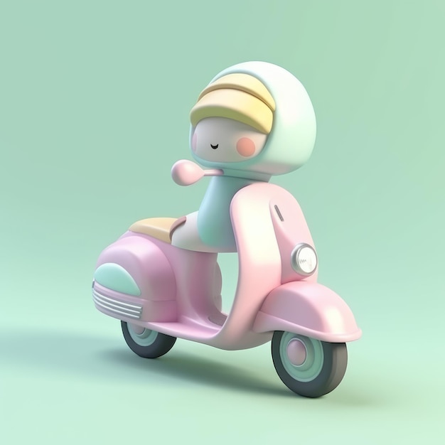 Uma scooter rosa com uma garota nela.