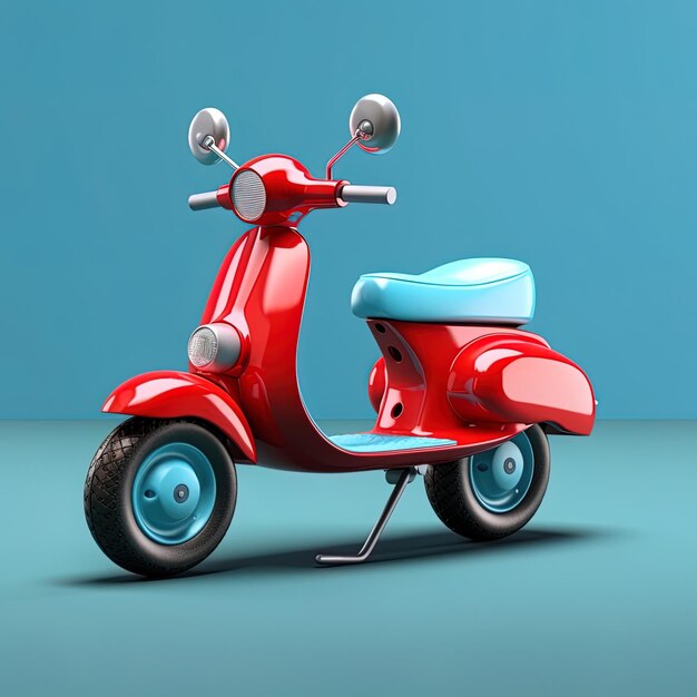 Foto uma scooter vermelha com um assento azul e um topo azul