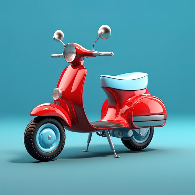 uma scooter vermelha com um assento branco e uma tampa cinza