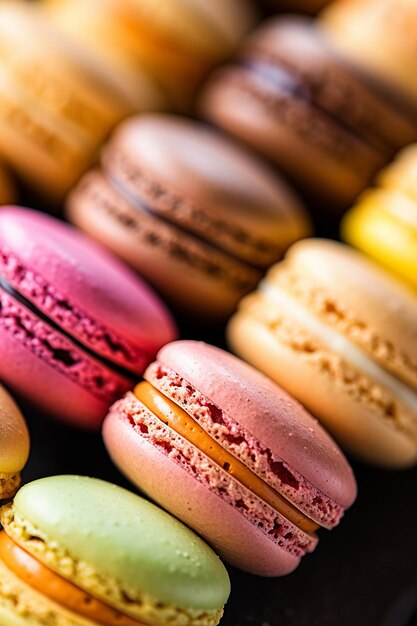 uma seleção de macarons coloridos incluindo um dos sabores.