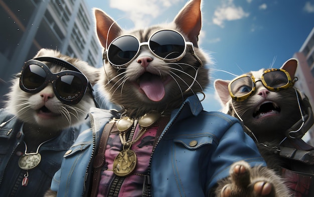 Uma selfie de gato e os seus amigos.