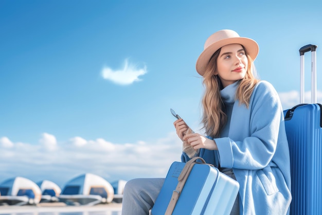 Uma selfie de viagem em família no aeroporto