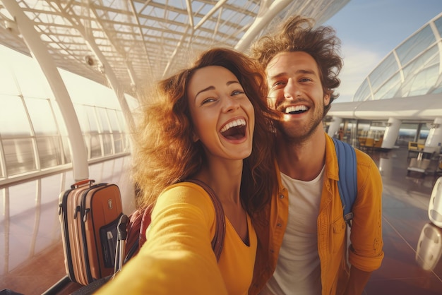 Foto uma selfie de viagem em família no aeroporto