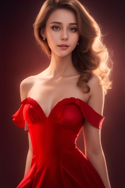 Uma senhora bonita em um vestido vermelho