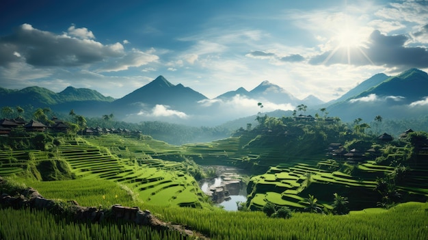 uma serena paisagem de terraços de arroz com terraços que se estendem ao longe