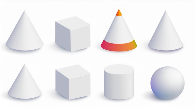 uma série de cubos 3D com um que tem um cone nele