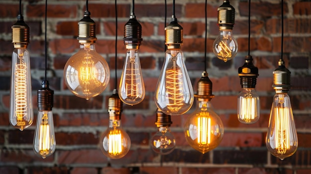 Uma série de lâmpadas Edison vintage brilhantes oferecendo uma atmosfera ambiente quente e convidativa