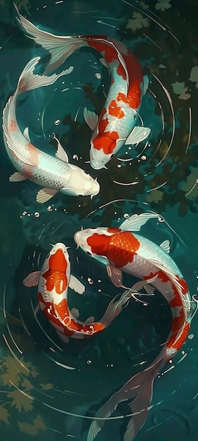 uma série de peixes koi na águaCelebrar o festival festivo da primavera boa sorte ilustração koi lun