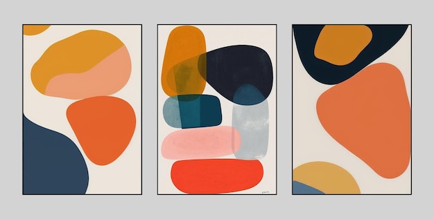 Uma série de pinturas abstratas com diferentes formas e cores.