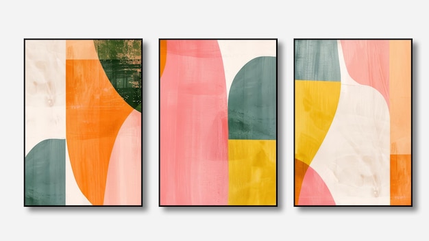 uma série de pinturas emolduradas de diferentes cores