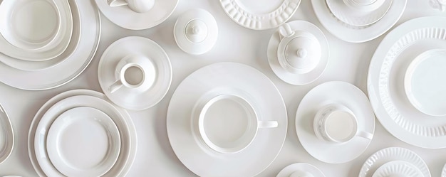 Uma série de pratos simples e elegantes dispostos em uma mesa de jantar simples