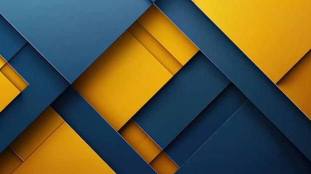 Uma série de retângulos azuis e amarelos estão dispostos em um padrão criando uma dinâmica