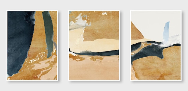 Uma série de três pinturas abstraem fundo dourado a moda da arte moderna na parede