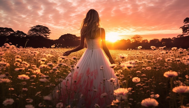 Foto uma sessão de fotos de nascer do sol num campo de flores