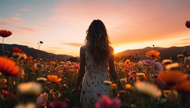 Foto uma sessão de fotos de nascer do sol num campo de flores