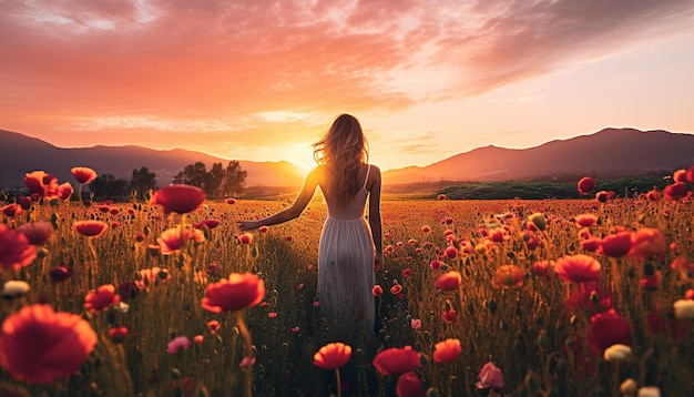 Foto uma sessão de fotos de nascer do sol num campo de flores