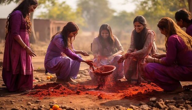 uma sessão de fotos em um cenário rural capturando as maneiras tradicionais de celebrar Holi no país