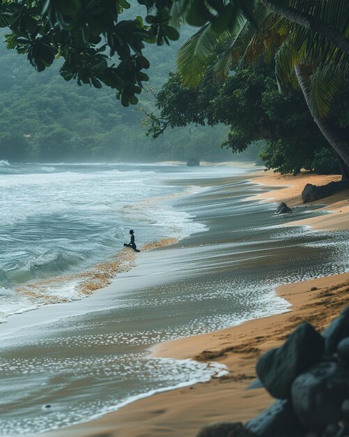 Foto uma sessão serena de ioga à beira-mar seguiu o fundo