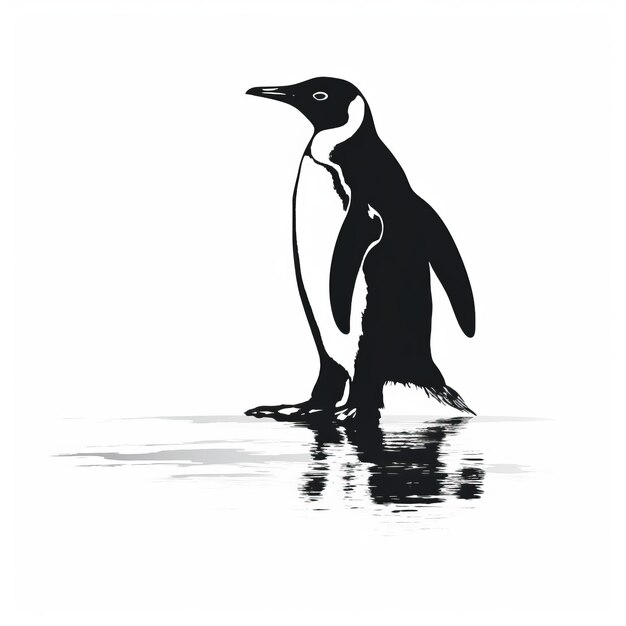 Foto uma silhueta de pinguim de pé na água com a cabeça virada