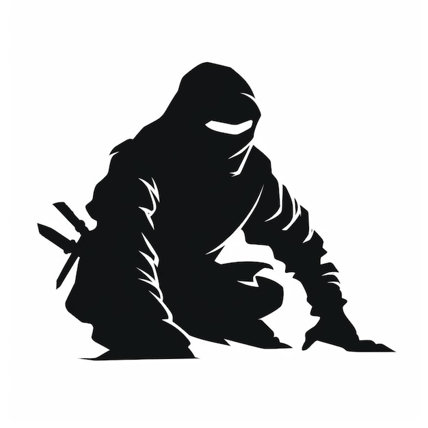 Um desenho em preto e branco de um ninja ajoelhado com ia generativa