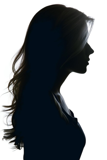 Uma silhueta de uma mulher com cabelos longos