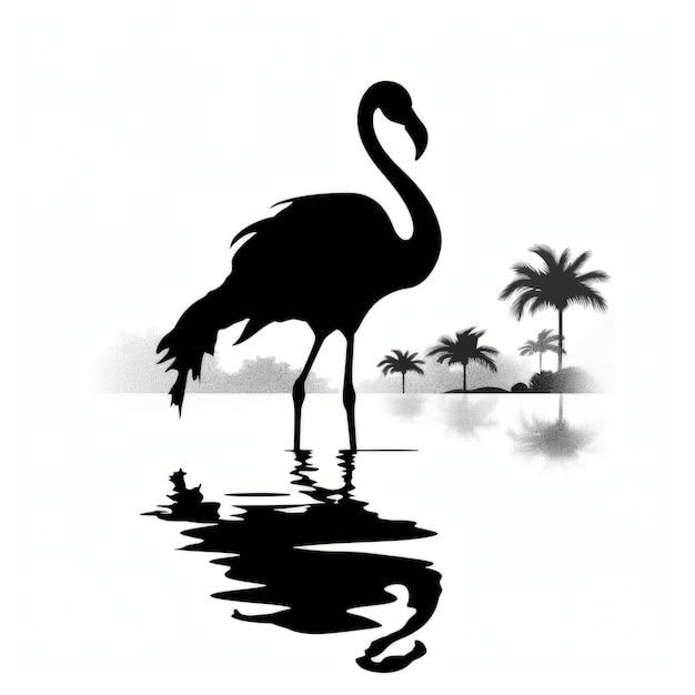 Foto uma silhueta em preto e branco de um flamingo