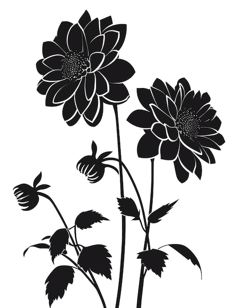 Foto uma silhueta preta e branca de duas flores com folhas representação de rosa preta