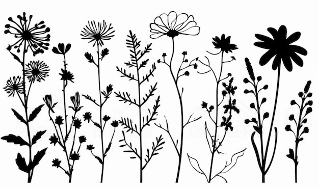 uma silhueta preta e branca de flores e plantas generativa ai