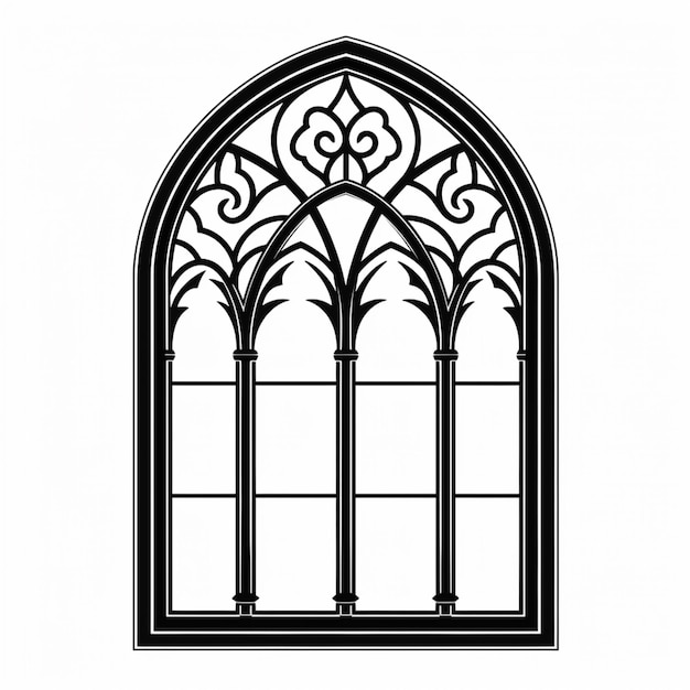 Foto uma silhueta preta e branca de uma janela gótica com um design decorativo generativo ai