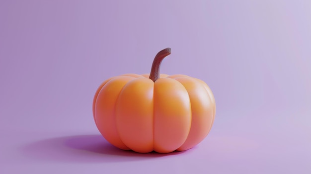 Foto uma simples renderização 3d de uma abóbora em um fundo roxo a abóbora é laranja e tem um caule marrom