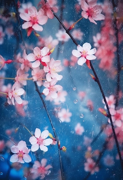 Uma sinfonia de cores A beleza das flores cor-de-rosa e dos galhos das árvores juntos