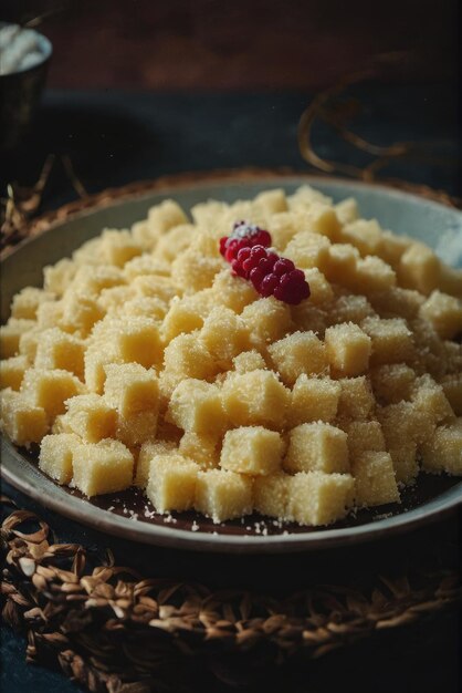 Uma sobremesa doce feita de leite de coco de mandioca ralado e açúcar