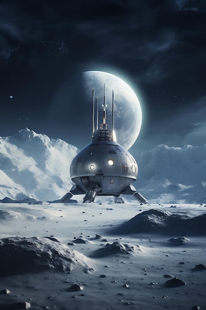 Uma sonda espacial explorando uma lua gelada distante foto realista