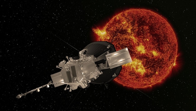 Uma sonda para estudar o sol se aproximando de uma estrela os elementos desta imagem foram fornecidos pela nasa d rendering