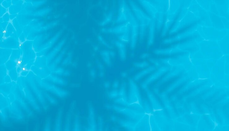 Foto uma superfície de água azul com folhas de palmeira e um padrão de palmeiras