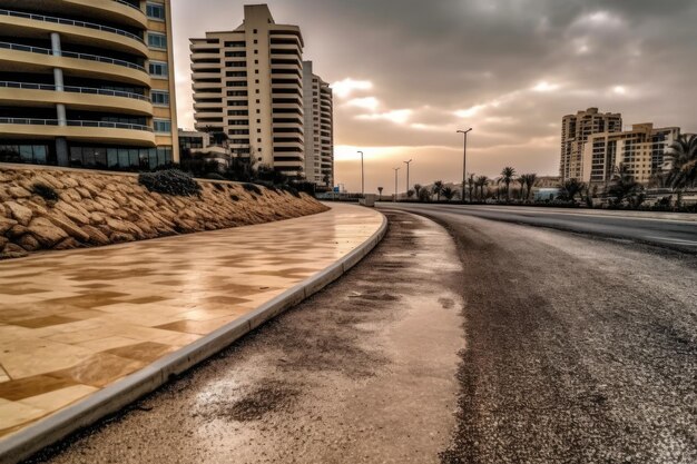 Foto uma superfície de estrada desolada e torres contemporâneas