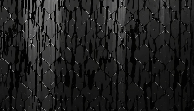 Uma superfície de metal preto com uma cerca de arame.