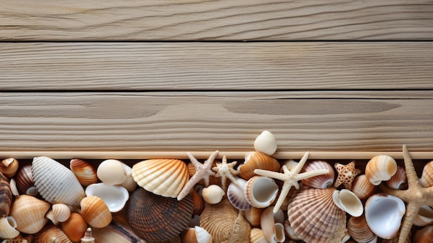 Foto uma tábua de madeira com conchas e conchas