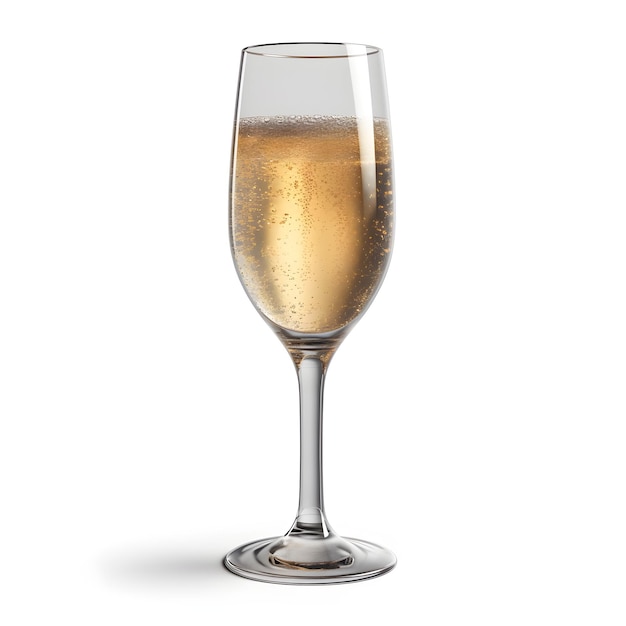 Uma taça de champanhe com bolhas no fundo branco gerada por IA