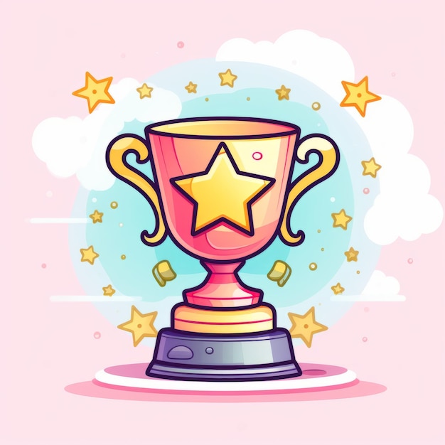 Foto uma taça de troféu com estrelas e nuvens em um fundo rosa